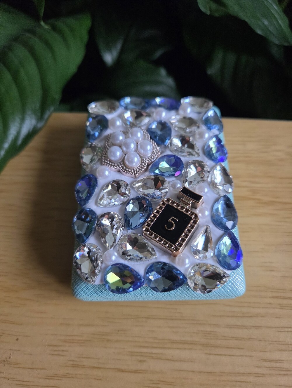 Jeweled Compact Mirror -Blue